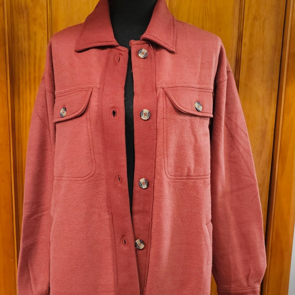 Washed Fleece Shirt Jacket - Rust